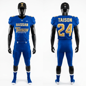 Uniforme de Fútbol Americano para Hombre, 280 GSM, Poliéster y Spandex Premium, Transpirable, Conjunto Azul, Diseño de Panel Personalizado con Prensado Térmico - Product Image 5