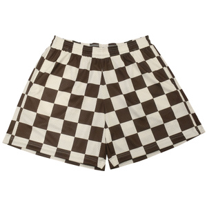 Shorts en maille pour hommes en gros, taille élastique, respirants, décontractés, marron et blanc à motifs, style sportif AI-SH-38 - Product Image 1