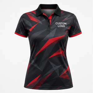 Polo Deportivo Personalizado para Mujer, Color Negro y Rojo, Corte Angular, Secado Rápido, Transpirable, Manga Corta, Uniforme para Golf y Tenis WPS-0788 - Product Image 1