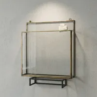 Étagère murale carrée en verre au design artisanal avec cadre en laiton, organisateur de rangement flottant au design moderne pour salon et bureau