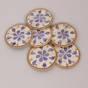 Mantel Individual de Estilo Bohemio para Verano, Tejido a Mano, de Ratán Colorido con Nácar, 10cm de Diámetro, Duradero - Product Image 3