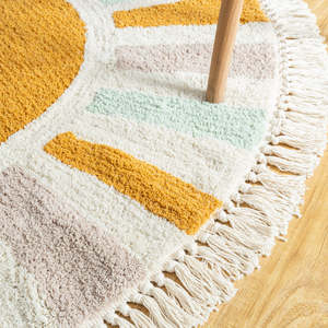 Alfombra Redonda de Algodón con Estampado Solar, Acolchada, Ecológica y de Pelo Medio para Sala de Estar, Pasillo o Dormitorio Infantil - Product Image 2