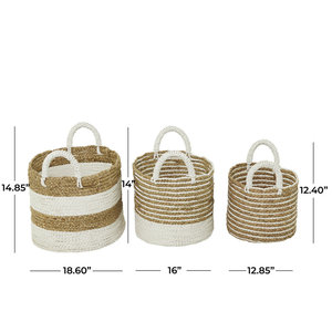 Juego de 3 cestas de algas marinas de almacenamiento costero tejidas a mano elegantes y duraderas para decoración y organización del hogar - Product Image 4