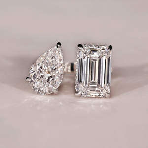 Bague de fiançailles et de mariage en or 10K/14K/18K avec deux diamants Toi et Moi cultivés en laboratoire, taille poire et émeraude, pour femme - Product Image 1