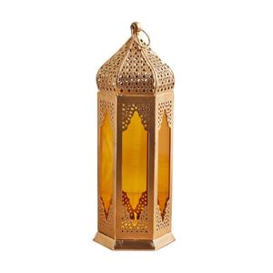 Lanterne à bougie élégante de style marocain en métal et verre finition or, porte-bougie vintage arabe à poser ou à suspendre pour le Ramadan - Product Image 5