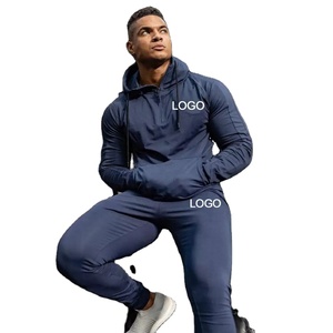 Custom Logo Blank Winter <b>Pullover</b> <b>Men</b> Sweat Suit Hoodie Solid Slim Elastic Waist Jogging Active Wear Breathable Quick Dry - Product Image 1