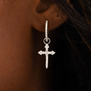 925 Sterling <b>Silver</b> Moissanite Cross Drop Hoop <b>Earrings</b> VVS D Color Iced Out Religious <b>Dangle</b> <b>Earrings</b> - Product Image 3