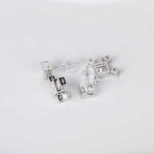 Moissanite Princess Cut <b>Dangle</b> Drop <b>Earrings</b> with Modern Square 925 <b>Silver</b> Fine Romantic Jewelry for Women's Engagement Gift - Product Image 2