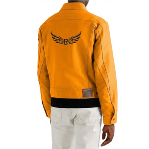 Chaqueta Gris Claro para Hombre con Bordado de Alas y Logotipo en la Espalda, Cuello Camisero, Corte Regular, Ropa Casual de Otoño - Product Image 4