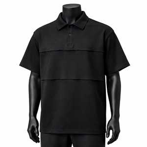 Polo à manches courtes noir pour homme, coupe classique, tricoté, couleur unie, design personnalisé - Product Image 1