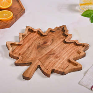 Wooden Maple Leaf Serving Tray Rustic Cheese Fruit <b>Platter</b> Reusable Charcuterie Board - Product Image 3