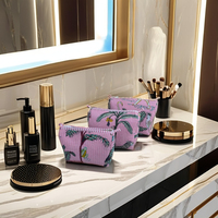 Sac de rangement cosmétique en tissu de coton réutilisable et écologique, grande capacité, fermeture éclair, motif floral, léger et pliable