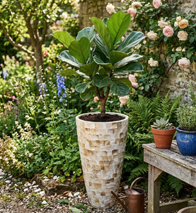 Jarrón alto artesanal con incrustaciones de nácar, maceta decorativa de concha natural para sala de estar y decoración del hogar, de Vietnam. - Product Image 5