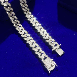 Hip Hop Iced Out Double Row Cuban <b>Chain</b> Necklace VS1 Lab Grown Diamond White Gold Plated Silver Unisex <b>Rapper</b> Jewelry - Product Image 5