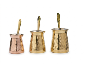 Hammered Copper Turkish Coffee Pot <b>Set</b> Brass Handle Cezve Ibrik Trio Food-Safe Tin Lined <b>Arabic</b> Greek Coffee Maker Multi-Pack - Product Image 2