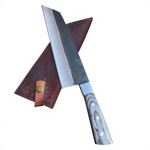 Couteau de chef Kiritsuke forgé à la main, 8 pouces, acier carbone, dos droit, manche en bois avec étui en cuir, couteau de cuisine Bunka Santoku - Product Image 1