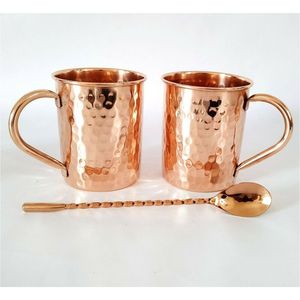 Handcrafted Moscow Mule Pure Copper Mugs Set Hammered Solid Copper <b>Metal</b> Cup Cocktail Mug Drinkware with Stirring Spoon Mugs - Product Image 1