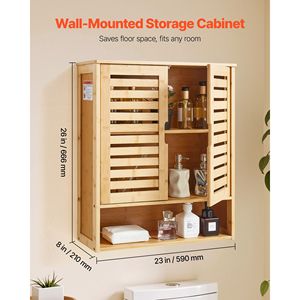 Mobiletto da Bagno a 2 Ante da Parete con Ripiano Regolabile per Organizzazione WC e Medicinali - Product Image 2