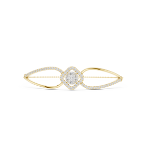 Luxury Yellow Gold Lab Grown Diamond Open Leaf <b>Bangle</b> <b>Bracelet</b> for Women Halo Round Diamond Fine Jewelry - Product Image 2
