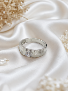 925 Sterling <b>Silver</b> Rhodium Plated Zircon Prong Setting Modern Geometric Wide Band Wedding <b>Ring</b> for <b>Men</b> and Women - Product Image 1