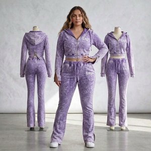 Conjunto de Sudadera con Capucha Estilo Vintage Lavado Ácido, Personalizable con Estampado, Sudadera Corta con Cierre para Mujer - Product Image 4