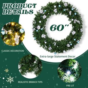 60in Pre-Lit Christmas Wreath with 220 Cold Warm White Lights Artificial Xmas Wreath 600 PVC Tips for DIY Ornaments Decorations - Product Image 6