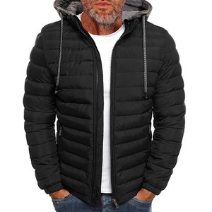 Men Black Thin Channel <b>Puffer</b> <b>Jacket</b> with Contrast Hoodie Strings Winter Padded Coat Sporty Bubble Outerwear - Product Image 3