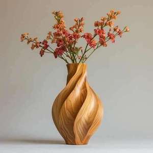 Vase à fleurs rond en bois fait main, durable, rustique, décoratif, pour table ou sol, support floral pour la maison ou les mariages - Product Image 3
