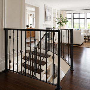 Rampe d'escalier moderne en fer forgé noir avec balustres verticaux pour escalier intérieur de luxe, garde-corps de balcon résistant à la rouille - Product Image 1