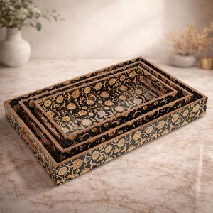 Kitchen Organizer Mango Wooden Rectangular <b>Tray</b> Printed Wooden Serving <b>Tray</b> <b>for</b> Home <b>Decor</b> and Kitchenware At Lowest Price - Product Image 1