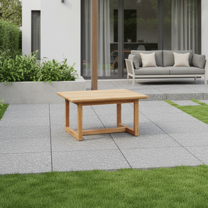Table basse rectangulaire en teck massif Dexton au design contemporain, résistante aux intempéries, couleur naturelle, polyvalente, moderne, pour l'extérieur - Product Image 3
