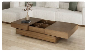 Table basse moderne en bois brun avec tiroirs de rangement, table de salon, table à thé - Product Image 3