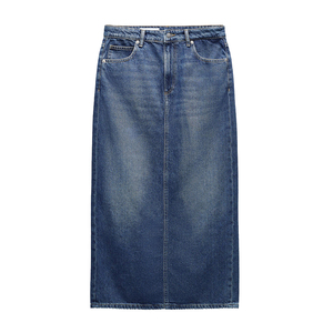 2025 New Trendy Fashionable Mid Rise Long Denim Skirt for Women Wholesale Price Mid Waist Women Straight Length Denim Skirt - Product Image 1