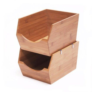 Eco-Friendly Wood Pantry <b>Storage</b> <b>Basket</b> Multipurpose Set With Open Front & Handles For Kitchen Organization Onion <b>Storage</b> - Product Image 3