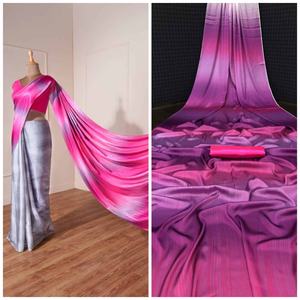 SAREE IMPRESO DIGITAL DE SEDA SUAVE DE TENDENCIA CON BLUSA DESCOSADA ROSA - Product Image 1