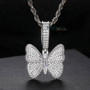 Pendentif Papillon en Moissanite, Argent 925 Plaqué Rhodium, Coupe Ronde Brillante, Charme Thème Luxe, Bijou Quotidien pour Femme - Product Image 3