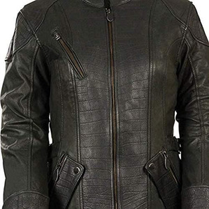 Veste de moto en cuir noir croisé pour femme SAMROZ SPORTS - Product Image 3