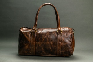 Unisex Vintage Style <b>Extra</b> <b>Large</b> Travel <b>Luggage</b> Bag Real Goat Leather Genuine Leather Geometric Pattern Zipper Closure - Product Image 2