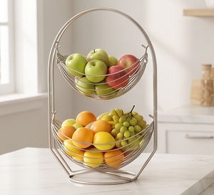 Modern Metal <b>Wire</b> <b>Storage</b> <b>Basket</b> Set Double Tier Circular Design Hanging Organizers For Kitchen Pantry Multi Purpose Use - Product Image 4