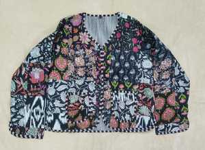 Quilted <b>Patchwork</b> <b>Jacket</b> Women's Cotton Full Sleeve Lightweight Winter Front Spring Regular Length Single Button Closure Knitted - Product Image 4