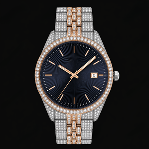 Reloj de lujo bicolor con diamantes incrustados, esfera azul, brazalete de oro rosa y plata, con fecha, reloj de moda para hombre. - Product Image 1