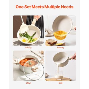 Set pentole e padelle da cucina a induzione antiaderente in granito bianco da 19 pezzi - Product Image 4