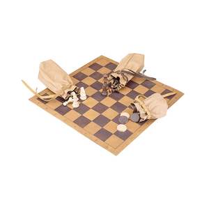 Vintage Faux Leather Durable Roll-Up <b>Backgammon</b> & Chess <b>Set</b> with Shoulder Strap for Outdoor <b>Travel</b> - Product Image 3