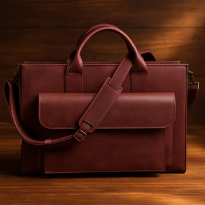 Porte-documents en cuir pour ordinateur portable, sac à bandoulière classique, protection pour usage professionnel, couleur bordeaux - Product Image 3