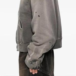 Sweat à capuche zippé oversize pour homme, effet délavé, imprimé par pulvérisation, en molleton, style streetwear - Product Image 5