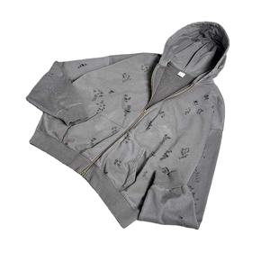 2025 hommes Streetwear survêtement lavage à l'acide bouffée impression ZIP up sweat à capuche hommes sweat ensembles plaine Vintage en détresse à capuche - Product Image 3