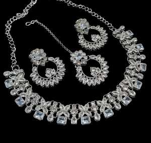 Gold Plated Fancy Collection Geometric Crystal Pearl Necklace <b>Earring</b> Ring Set <b>Women's</b> Wedding Jewelry Classic Style High - Product Image 1