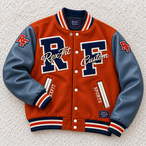 Chaqueta Bomber Deportiva RexFit con Apliques de Letras en Chenilla, Logotipo en Letras, Mangas en Contraste y Etiqueta Personalizada en el Cuello, Venta al Por Mayor - Product Image 3