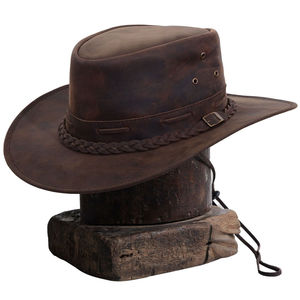 Chapeau de cowboy occidental unisexe en cuir de vachette de haute qualité à large bord avec sangle réglable - Product Image 4