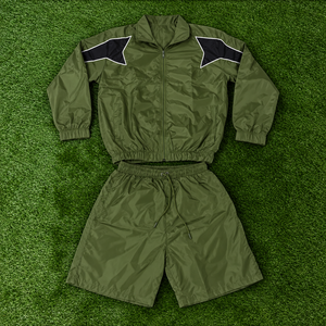 <b>Men</b>’s Lightweight Nylon Track Set <b>Zip</b> Jacket with Contrast Shoulder Panels Drawstring <b>Shorts</b> Elastic Waist Streetwear Sports Set - Product Image 2
